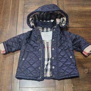 Burberry Navy Jacket with Check Lining Size 12M Like NEW